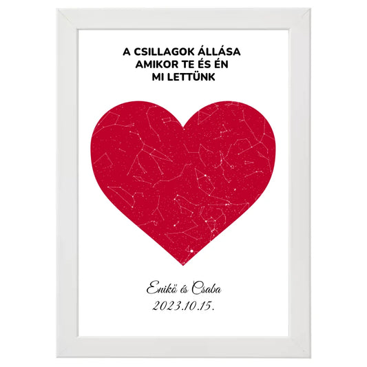 Egyedi csillagtérkép szülinapi ajándék, évforduós ajándék - Egyedi szív csillagtérkép