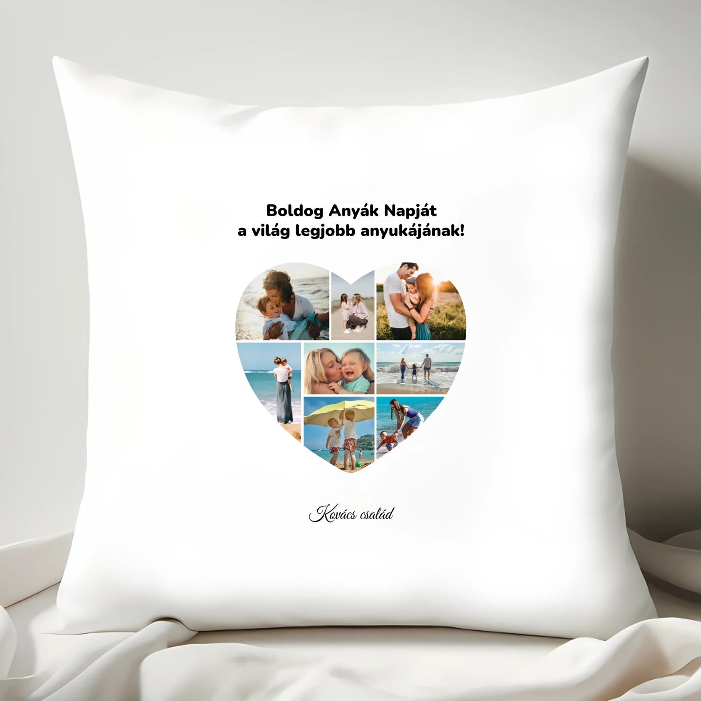 Egyedi fényképes karácsonyi ajándék, szülinapi ajándék - Egyedi szív párna kollázs
