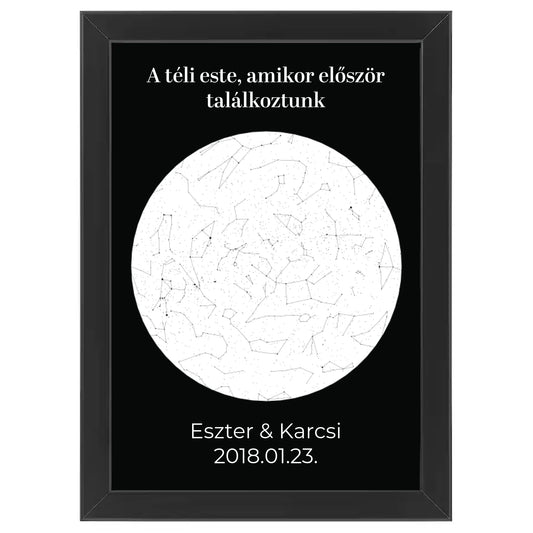 Egyedi csillagtérkép szülinapi ajándék, évforduós ajándék - Klasszikus kör csillagtérkép